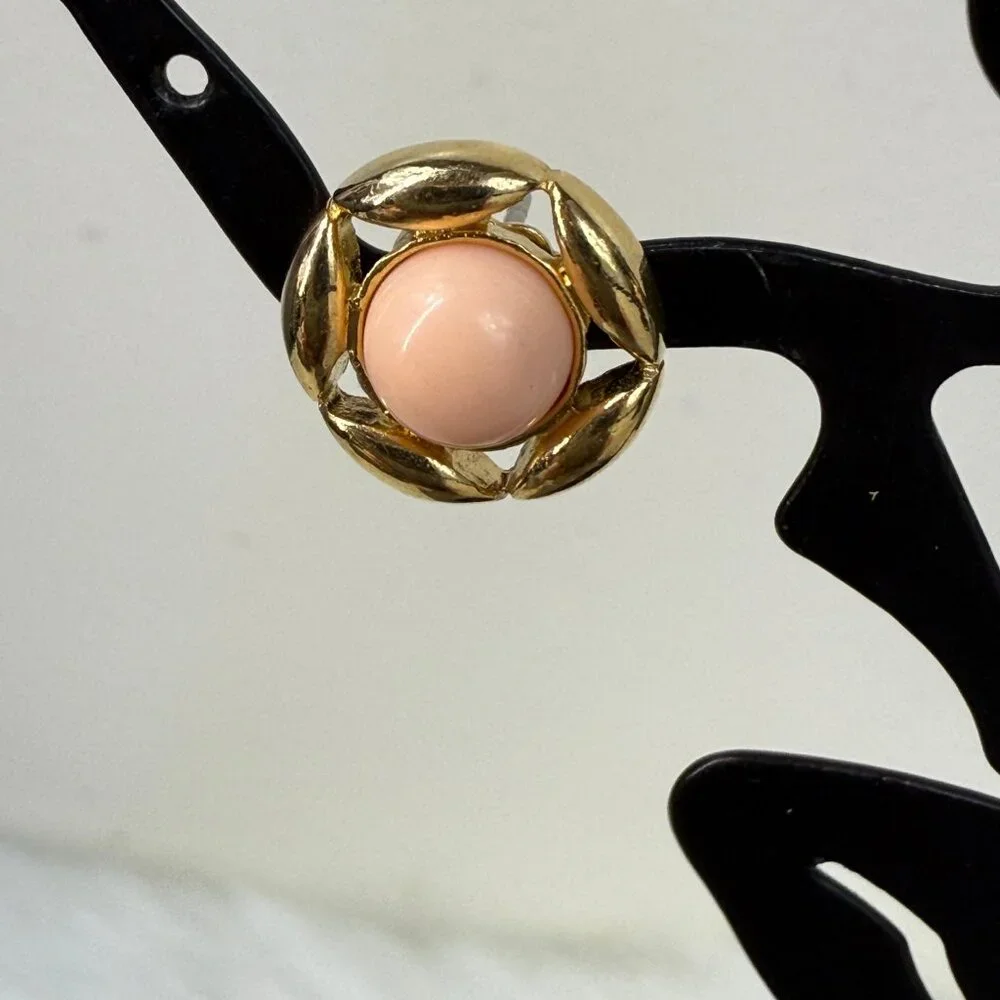 Vintage Avon Round Pale Pink Gold Tone Pierced Earrings